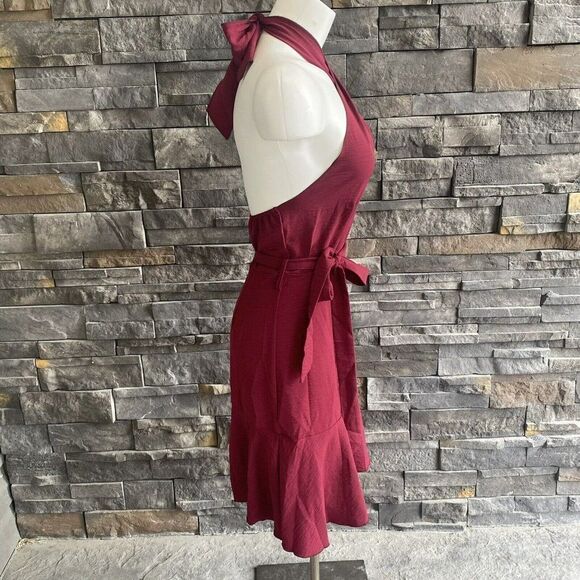 Shein Red Dress Wrap Halter‎ Neck Tie Waist XS - Picture 2 of 4